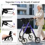 Cosydora Rollator Walkers for Seniors with Seat, 13.6 Lbs Ultra Lightweight Foldable Rolling Walker, 350Lbs Heavy Duty Aluminum, 8" All Terrain Wheels, Dual Adjustable Height, Navy Blue