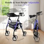 Cosydora Rollator Walkers for Seniors with Seat, 13.6 Lbs Ultra Lightweight Foldable Rolling Walker, 350Lbs Heavy Duty Aluminum, 8" All Terrain Wheels, Dual Adjustable Height, Navy Blue