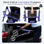 Cosydora Rollator Walkers for Seniors with Seat, 13.6 Lbs Ultra Lightweight Foldable Rolling Walker, 350Lbs Heavy Duty Aluminum, 8" All Terrain Wheels, Dual Adjustable Height, Navy Blue