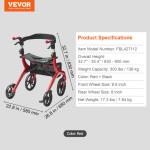 Heavy duty 4-Wheel Outdoor Rollator Walker w/ Seat, Folding, 300 lb Capacity