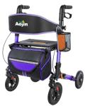 Aojin Rollator Walker for Seniors, Lightweight Foldable All Terrain Rolling Walker with seat, Aluminum Walkers with 8 inch Rubber Wheels (Purple)