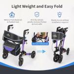 Aojin Rollator Walker for Seniors, Lightweight Foldable All Terrain Rolling Walker with seat, Aluminum Walkers with 8 inch Rubber Wheels (Purple)