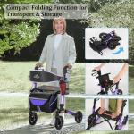 Aojin Rollator Walker for Seniors, Lightweight Foldable All Terrain Rolling Walker with seat, Aluminum Walkers with 8 inch Rubber Wheels (Purple)