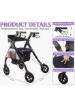 BlessReach Heavy Duty Rollator Walker w/ Large Seat Up to 450 lbs - Purple
