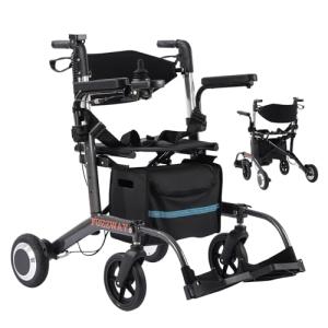 FUZZWAY 3 in 1 Rollator Walker/Electric Wheelchair,Lightweight Foldable Motorized Wheelchair for Adults Compact Portable Power Wheelchairs (Carbon Fiber)