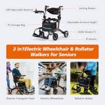FUZZWAY 3 in 1 Rollator Walker/Electric Wheelchair,Lightweight Foldable Motorized Wheelchair for Adults Compact Portable Power Wheelchairs (Carbon Fiber)