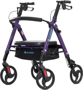 ELENKER Heavy Duty Rollator Walker with Extra Wide Padded Seat 500lbs 10" Wheels
