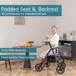 ELENKER Heavy Duty Rollator Walker with Extra Wide Padded Seat 500lbs 10" Wheels