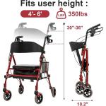 Lightweight Foldable Rollator Walker with Seat for Seniors – 350 lb Capacity, 5-Position Adjustable Height, Premium Hybrid Aluminum and Carbon Steel Rolling Walker