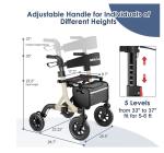 MAXWALK Foldable Rollator Walker Seat 10" Rubber Wheels All Terrain Senior Black