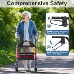 Lightweight Foldable Rollator Walker with Seat - Red