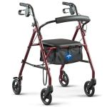 Burgundy Ultralight Rollator Walker with Seat