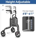 Lightweight 3 Wheel Rollator for Seniors, Adjustable
