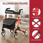 Lightweight Folding Rollator Walker with Seat - Red