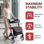 Lightweight Folding Rollator Walker with Seat - Red
