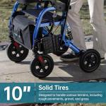 ELENKER Rollator Walker Transport Wheelchair Combo with Shock Absorber, 2 in 1 Rolling Walker with Seat, All Terrain Wheels for Seniors, Blue