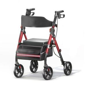 Foldable Rollator Walker with Seat for Seniors - 350 lb Capacity, 8" Big Wheels, 6-Position Height, Premium Hybrid Rolling Walker - Aluminum and Carbon Steel
