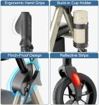 Walkers for Seniors with Seat, Foldable Rollator Walker, Reinforced Aluminum Frame, 8" Big Rubber Wheels for All Terrain, Height Adjustable Lightweight Rolling Walker, Light Gold