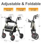 Walkers for Seniors with Seat, Foldable Rollator Walker, Reinforced Aluminum Frame, 8" Big Rubber Wheels for All Terrain, Height Adjustable Lightweight Rolling Walker, Light Gold