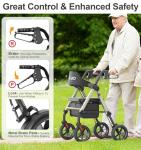 Walkers for Seniors with Seat, Foldable Rollator Walker, Reinforced Aluminum Frame, 8" Big Rubber Wheels for All Terrain, Height Adjustable Lightweight Rolling Walker, Light Gold