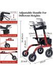HENMNII All Terrain Rollator Walker for Seniors w/Seat With 8”Rubber Wheels-Red