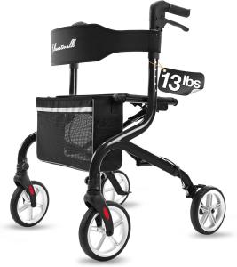 PLANET WALK Super Lightweight Foldable Rollator All Terrain Senior 300lb Black