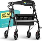 Extra Wide Heavy-Duty Rollator with 8-Inch Wheels - Lightweight Aluminum Design