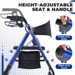 Metro Mobility 2 in 1 Rollator Walker & Transport Wheelchair, Foldable Lightweight Rollator Walker with Seat for Seniors, 8" Big Wheels for All Terrain, 300 lb. Weight Capacity, Blue