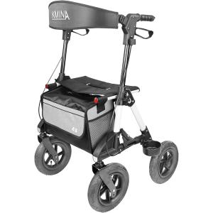 KMINA PRO All Terrain Walker Seat Outdoor Folding Rollator Basket 300 lbs Black