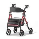 Foldable Rollator Walker with Seat for Seniors, Lightweight Aluminum and Carbon Steel Hybrid Frame, 350 lbs Capacity, 8" All-Terrain Wheels, 6-Position Adjustable Height, Ergonomic Hand Brakes,Red