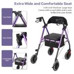 Ambliss Rollator Walkers with Seat for Seniors, 8" Wheels, 300lb. Weight Capacity, All Terrain Lightweight Walkers for Seniors with Backrest, Height Adjustable Foldable Walker, Purple