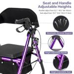 Ambliss Rollator Walkers with Seat for Seniors, 8" Wheels, 300lb. Weight Capacity, All Terrain Lightweight Walkers for Seniors with Backrest, Height Adjustable Foldable Walker, Purple