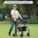 Ambliss Rollator Walkers with Seat for Seniors, 8" Wheels, 300lb. Weight Capacity, All Terrain Lightweight Walkers for Seniors with Backrest, Height Adjustable Foldable Walker, Purple
