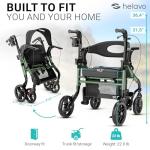 Helavo 2 in 1 Walker Wheelchair Combo with 10" All Terrain Wheels, Lightweight Rollator Transport Chair Combo, 300 lbs Load Capacity with Adjustable Height
