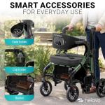 Helavo 2 in 1 Walker Wheelchair Combo with 10" All Terrain Wheels, Lightweight Rollator Transport Chair Combo, 300 lbs Load Capacity with Adjustable Height