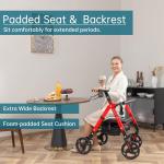 ELENKER Heavy Duty Rollator Walker with Extra Wide Padded Seat 500lbs 10" Wheels