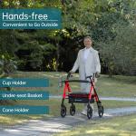 ELENKER Heavy Duty Rollator Walker with Extra Wide Padded Seat 500lbs 10" Wheels