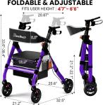 Heavy-Duty Aluminum Rolling Walker - Foldable Rollator Walkers with Seat for Sen