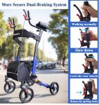 Aliseniors Rollator Foldable Adjustable Armrests All-Terrain Dual Brakes Storage