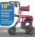 HOMLAND Walkers for Seniors with Seat, Foldable 2 in 1 Rollator Walker Wheelchair Combo, 10" All Terrain Transport Chair with Brakes, Adjustable Seat & Handles, 350lb Capacity, Storage Bag