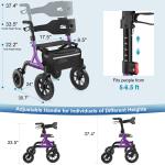 MAXWALK All-Terrain Rollator Walker for Seniors 12"Rubber Wheels Foldable Walker
