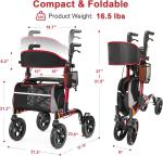350LB All Terrain Senior Folding Rollator Walker 18" Seat Lightweight 8" Wheel