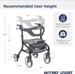Drive Medical Nitro Sprint Rollator Walker Heavy Duty w/Seat Tall Height 