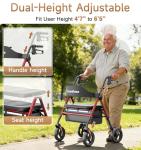 Soundfuse Bariatric Walker for Seniors with Extra Wide Seat, 500lb Heavy Duty Rollator Walker, Handle & Seat Height Adjustable, Foldable Rolling Walkers with 8" All-Terrain Wheels