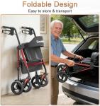 Soundfuse Bariatric Walker for Seniors with Extra Wide Seat, 500lb Heavy Duty Rollator Walker, Handle & Seat Height Adjustable, Foldable Rolling Walkers with 8" All-Terrain Wheels