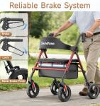 Soundfuse Bariatric Walker for Seniors with Extra Wide Seat, 500lb Heavy Duty Rollator Walker, Handle & Seat Height Adjustable, Foldable Rolling Walkers with 8" All-Terrain Wheels