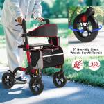 350LB All Terrain Senior Folding Rollator Walker 18" Seat Lightweight 8" Wheel