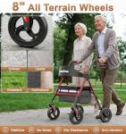 Soundfuse Bariatric Walker for Seniors with Extra Wide Seat, 500lb Heavy Duty Rollator Walker, Handle & Seat Height Adjustable, Foldable Rolling Walkers with 8" All-Terrain Wheels