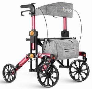 FLYINGJOY All-Terrain Rollator Walker for Seniors with Seat and Backrest Red