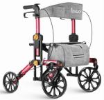 FLYINGJOY All-Terrain Rollator Walker for Seniors with Seat and Backrest Red